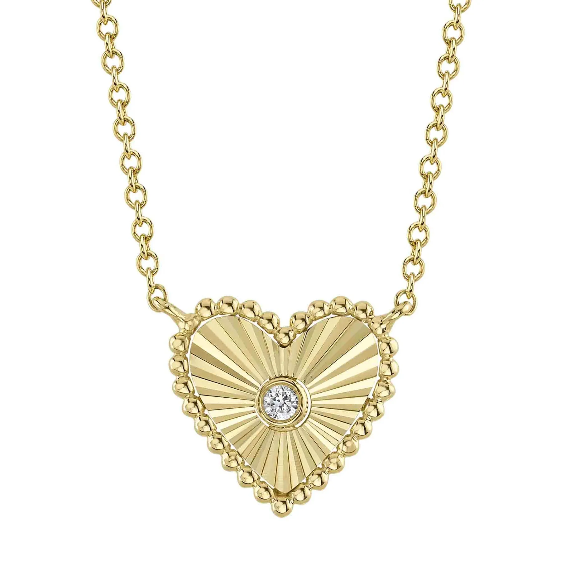 14K Gold Diamond Fluted Heart Necklace