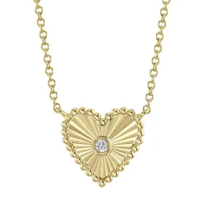 14K Gold Diamond Fluted Heart Necklace