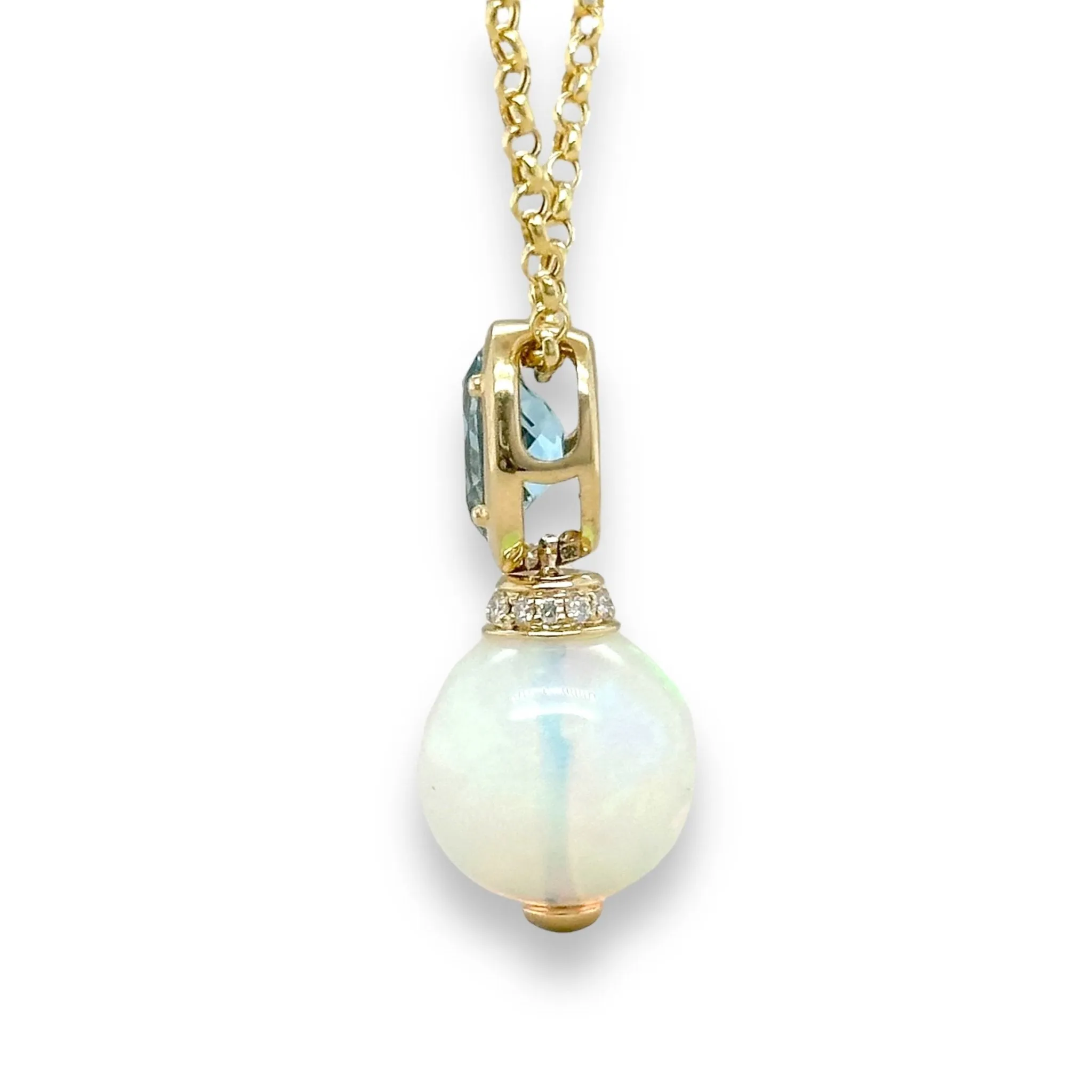 14K Y Gold 0.06ctw Diamonds 0.77ctw Aqua and 5.94ct Opal Pendant