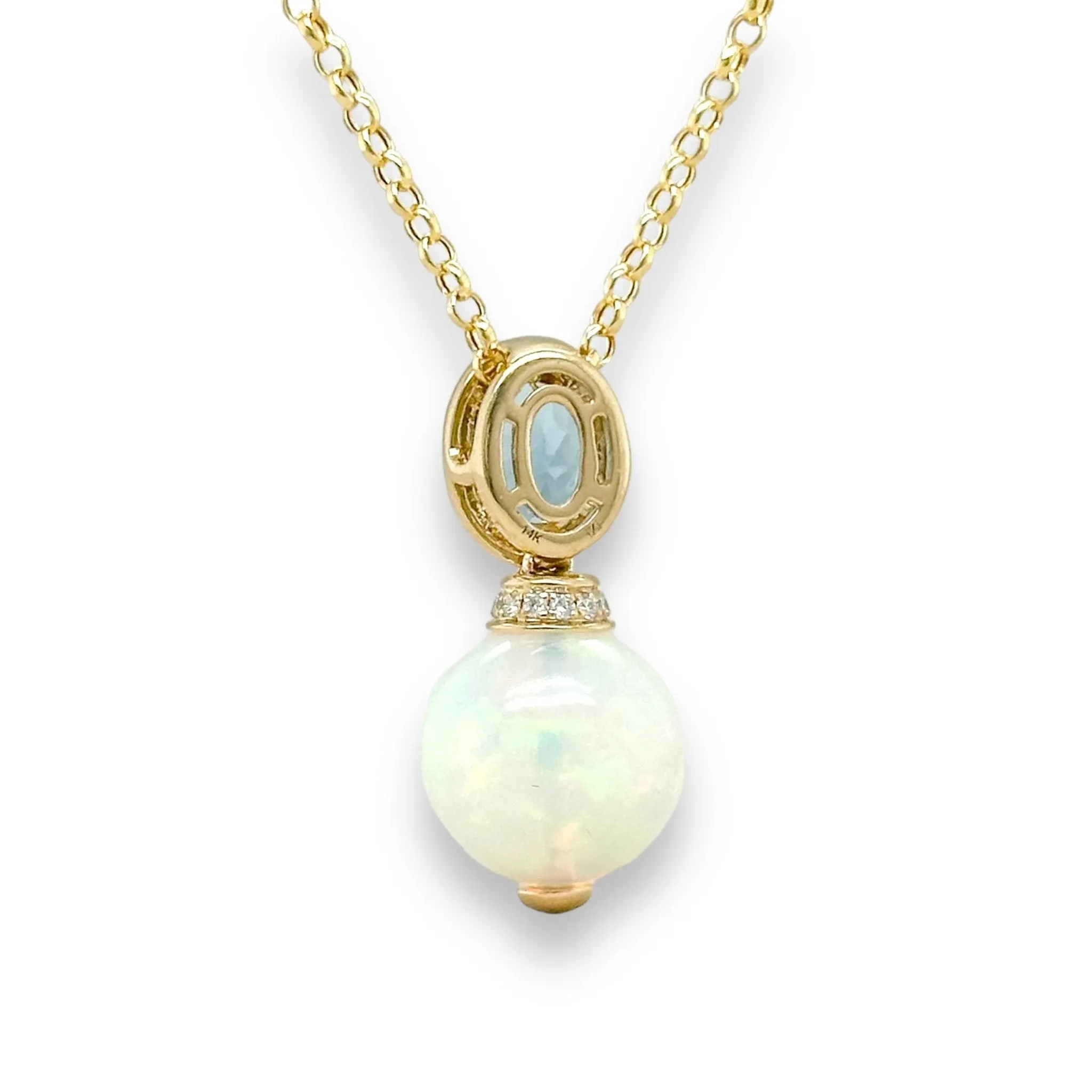 14K Y Gold 0.06ctw Diamonds 0.77ctw Aqua and 5.94ct Opal Pendant