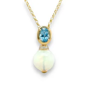 14K Y Gold 0.06ctw Diamonds 0.77ctw Aqua and 5.94ct Opal Pendant