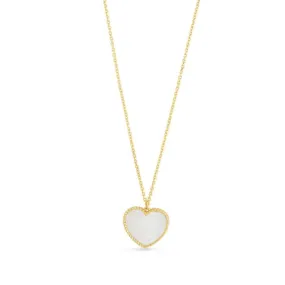 14K Yellow Gold Mother of Pearl Heart Pendant Necklace - 18"