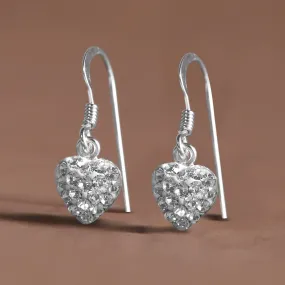 925 Pure Sterling Silver Pave Heart Short Drop Earring For Women