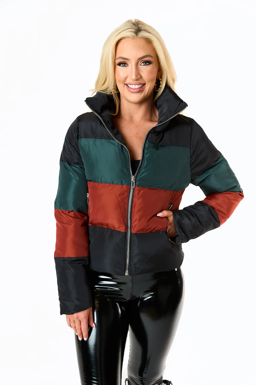 Addison Striped Puffer Jacket - Woodland