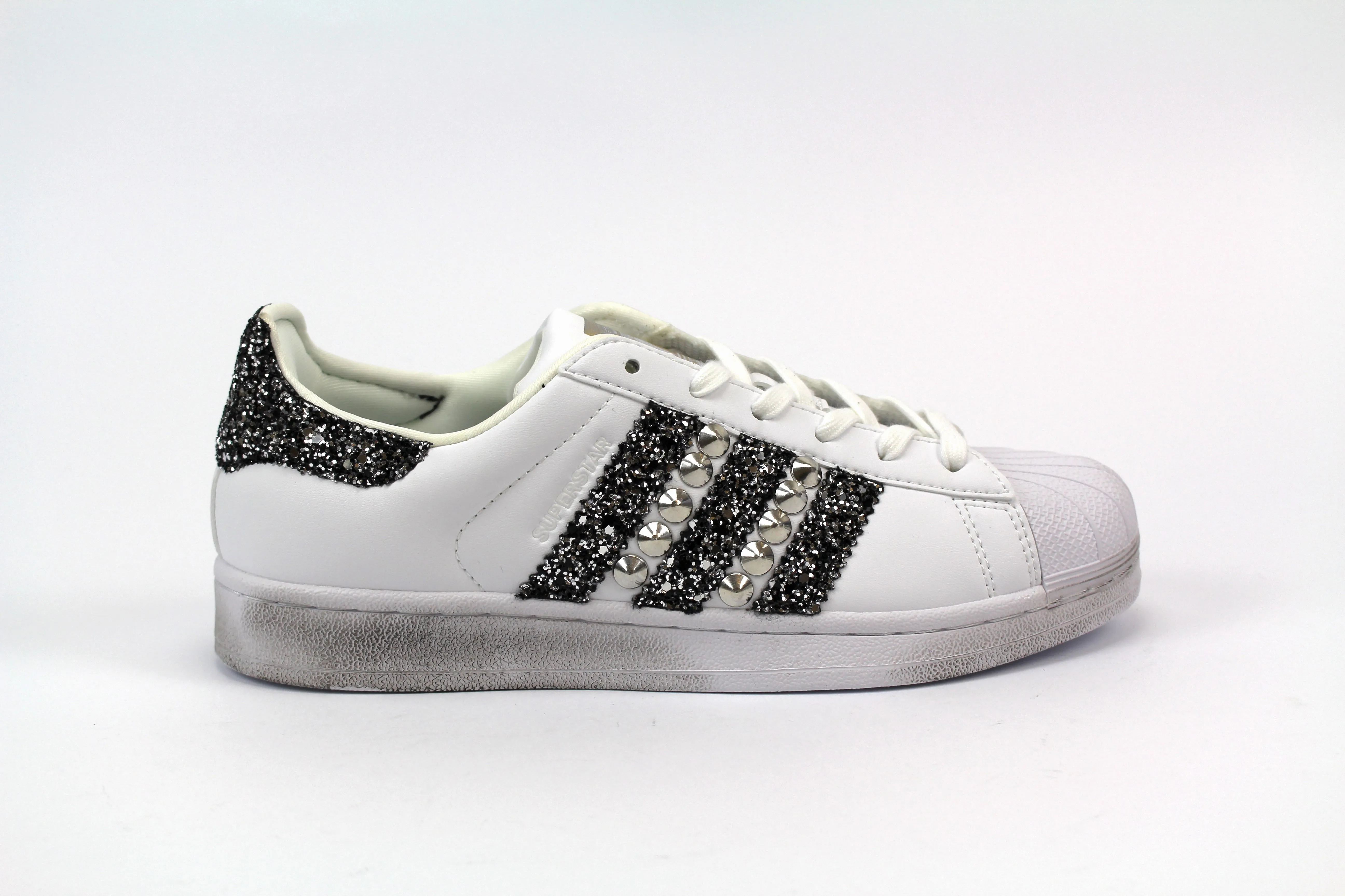 Adidas Superstar Black Silver Glitter & Borchie