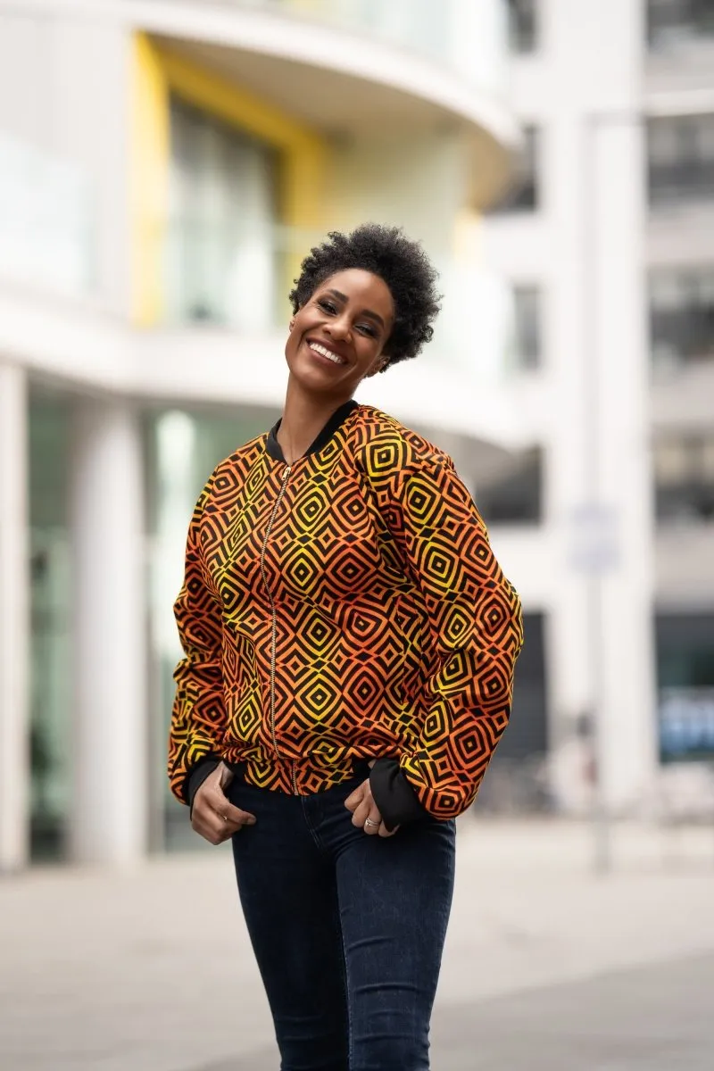 African Bomber Jacket In Electric Orange