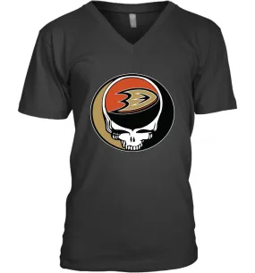 Anaheim Ducks Grateful Dead Steal Your Face Hockey NHL Mens V-Neck T-Shirt