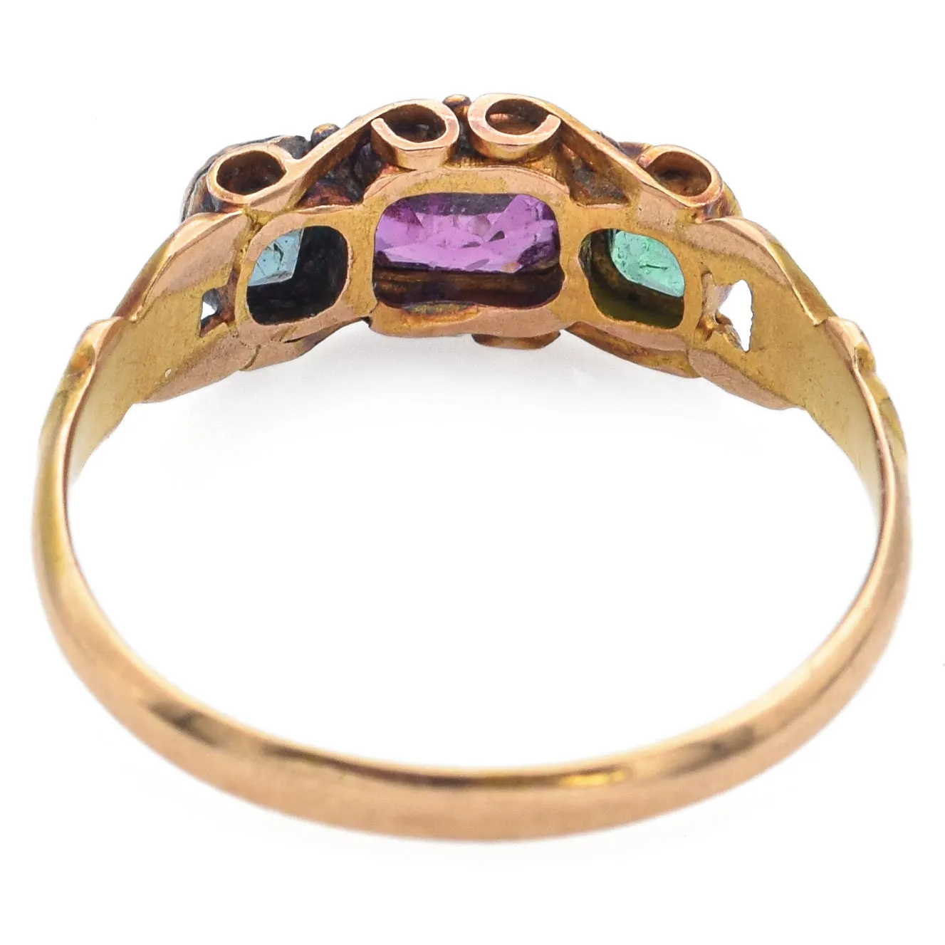 Antique 15K Yellow Gold Emerald & Amethyst Band Ring Size 5.5