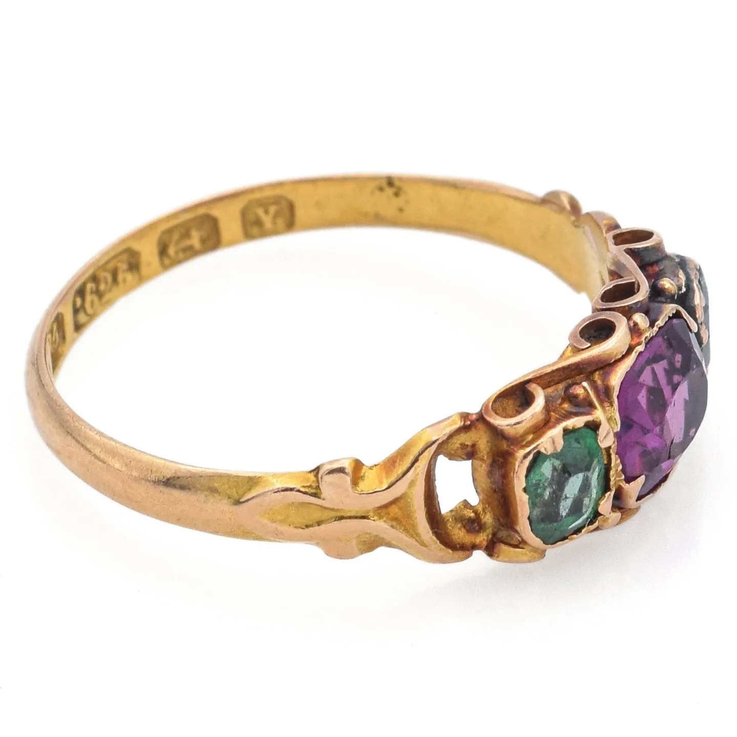 Antique 15K Yellow Gold Emerald & Amethyst Band Ring Size 5.5