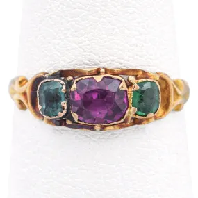 Antique 15K Yellow Gold Emerald & Amethyst Band Ring Size 5.5