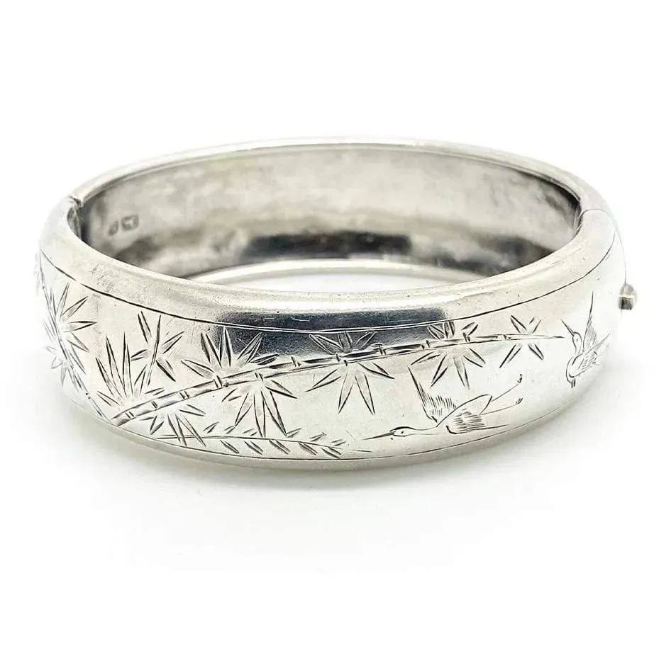 Antique Victorian Silver Bamboo Bangle Bracelet