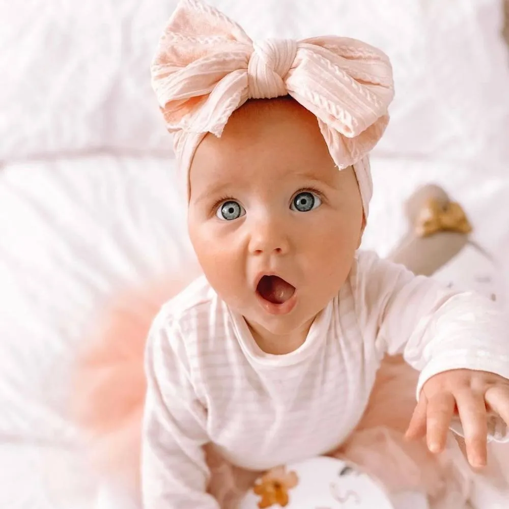 Baby Top Knot Double Bow Headband Coral