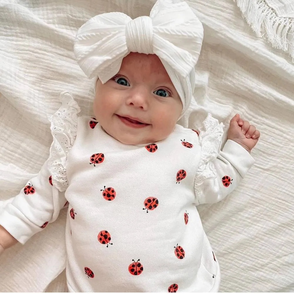 Baby Top Knot Double Bow Headband White