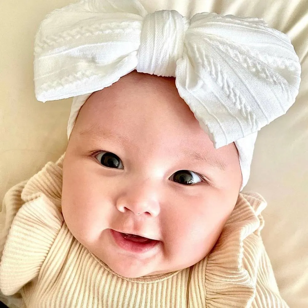 Baby Top Knot Double Bow Headband White