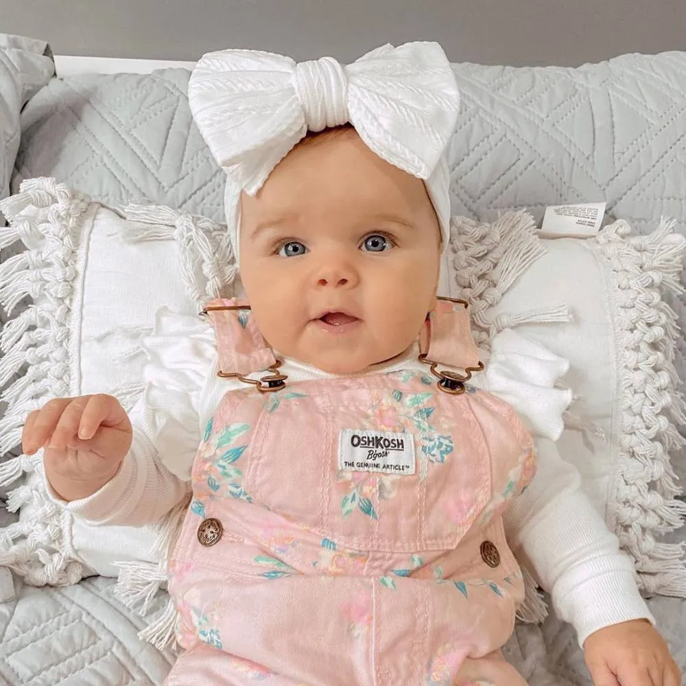 Baby Top Knot Double Bow Headband White