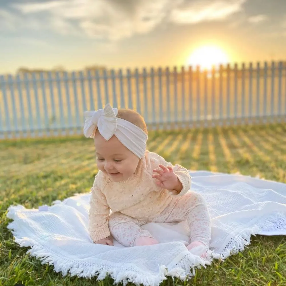 Baby Top Knot Double Bow Headband White