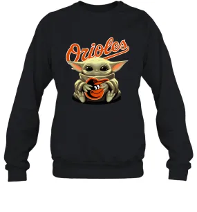 Baby Yoda Hugs Loves The Baltimore Orioles Baseball Adult Sweatshirt