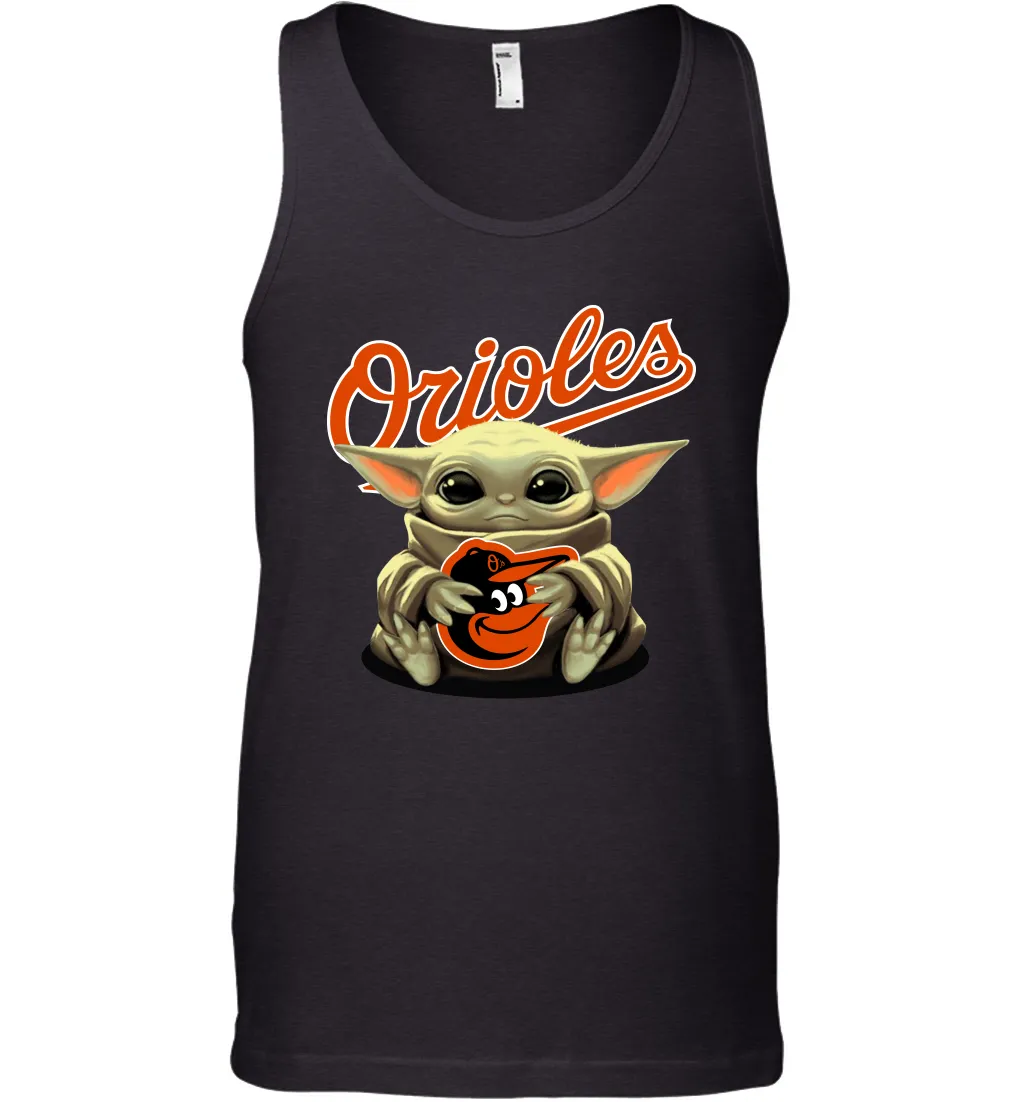 Baby Yoda Hugs Loves The Baltimore Orioles Baseball Mens Tank Top