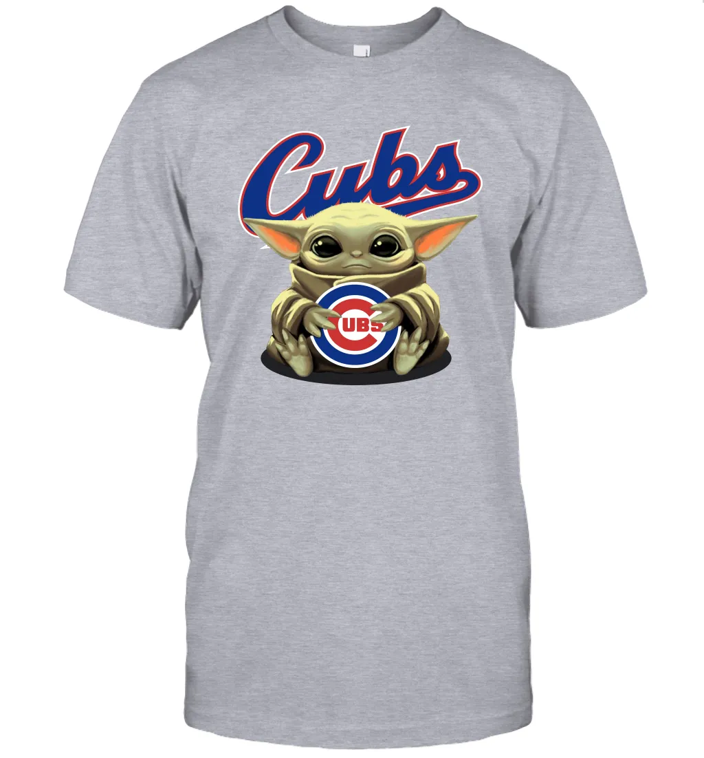 Baby Yoda Hugs Loves The Chicago Cubs Baseball Mens T-Shirt