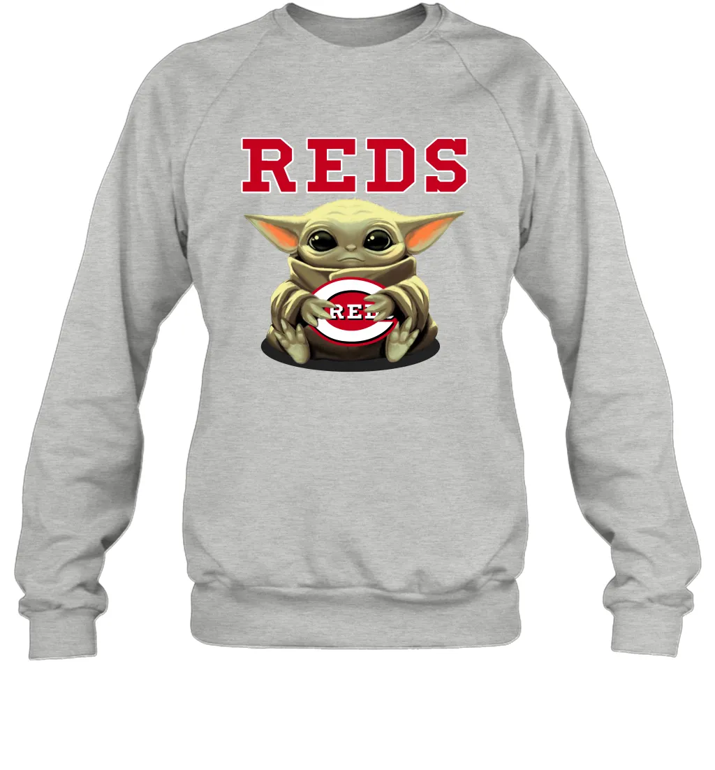 Baby Yoda Hugs Loves The Cincinnati Reds Baseball Adult Sweatshirt