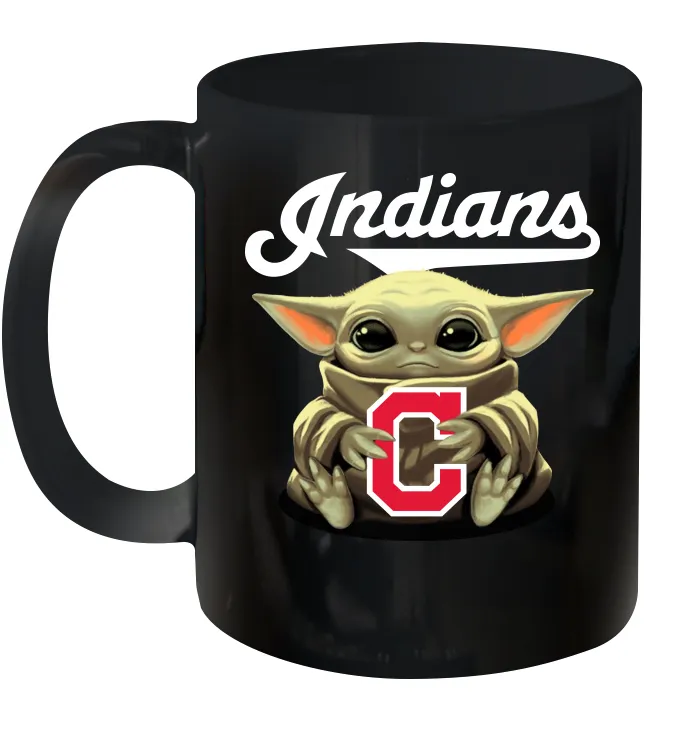 Baby Yoda Hugs Loves The Cleveland Indians Baseball Ceramic Mug 11oz