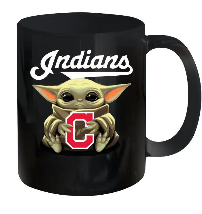 Baby Yoda Hugs Loves The Cleveland Indians Baseball Ceramic Mug 11oz