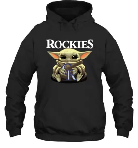 Baby Yoda Hugs Loves The Colorado Rockies Baseball Adult Hoodie Sweatshirt