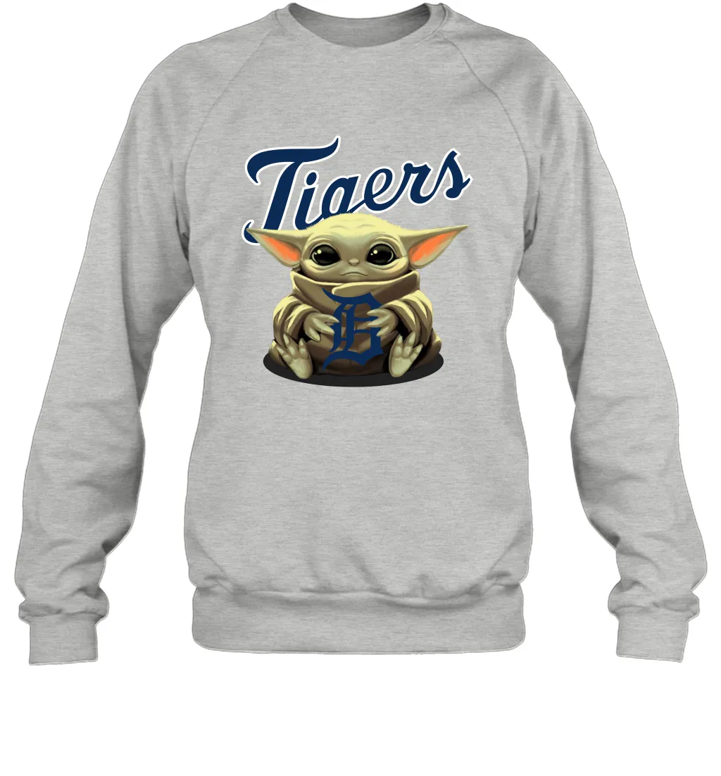 Baby Yoda Hugs Loves The Detroit Tigers Baseball Adult Sweatshirt