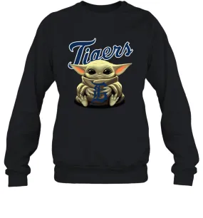 Baby Yoda Hugs Loves The Detroit Tigers Baseball Adult Sweatshirt