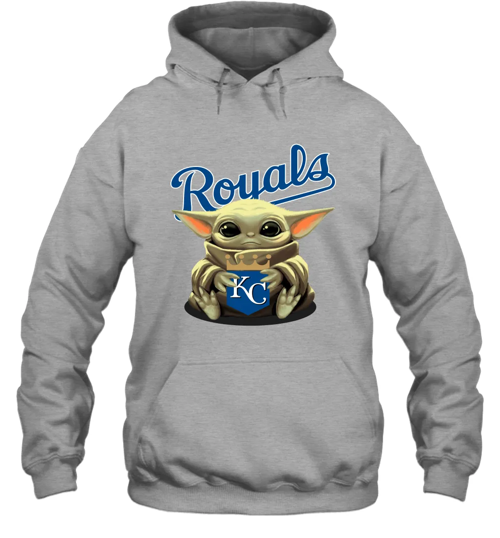 Baby Yoda Hugs Loves The Kansas City Royals Baseball Adult Hoodie Sweatshirt