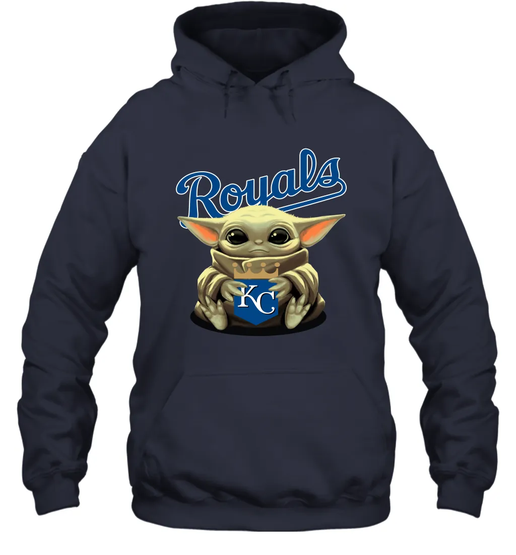 Baby Yoda Hugs Loves The Kansas City Royals Baseball Adult Hoodie Sweatshirt