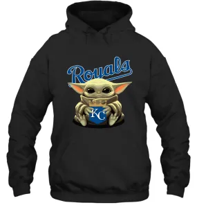 Baby Yoda Hugs Loves The Kansas City Royals Baseball Adult Hoodie Sweatshirt