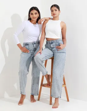 Back Pockets with Roll Up Mom Jeans