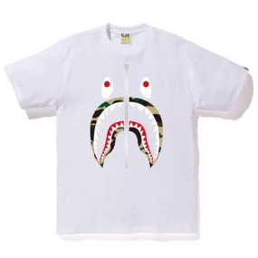 BAPE 1ST CAMO SILVER ZIP SHARK TEE WHITE/YELLOW