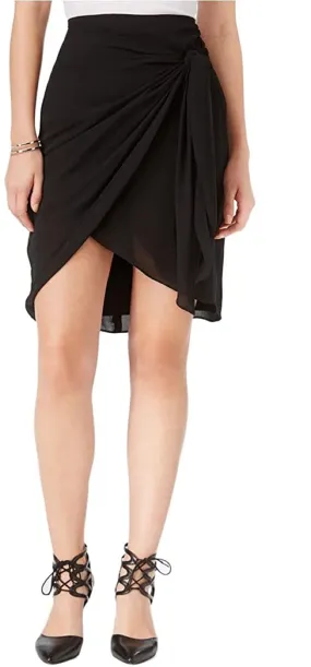 Bar III Women's Chiffon Knot Asymmetrical Skirt, Black, 2