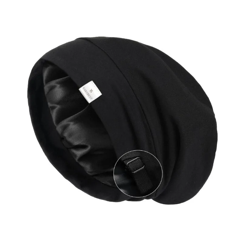 Black Cotton And Satin Hair Bonnet Cap Medium