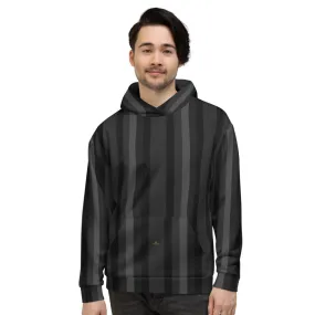 Black Gray Striped Hoodie, Women's or Men's Vertical Stripe Print Premium Unisex Sweatshirt- Made in EU/USA/MX