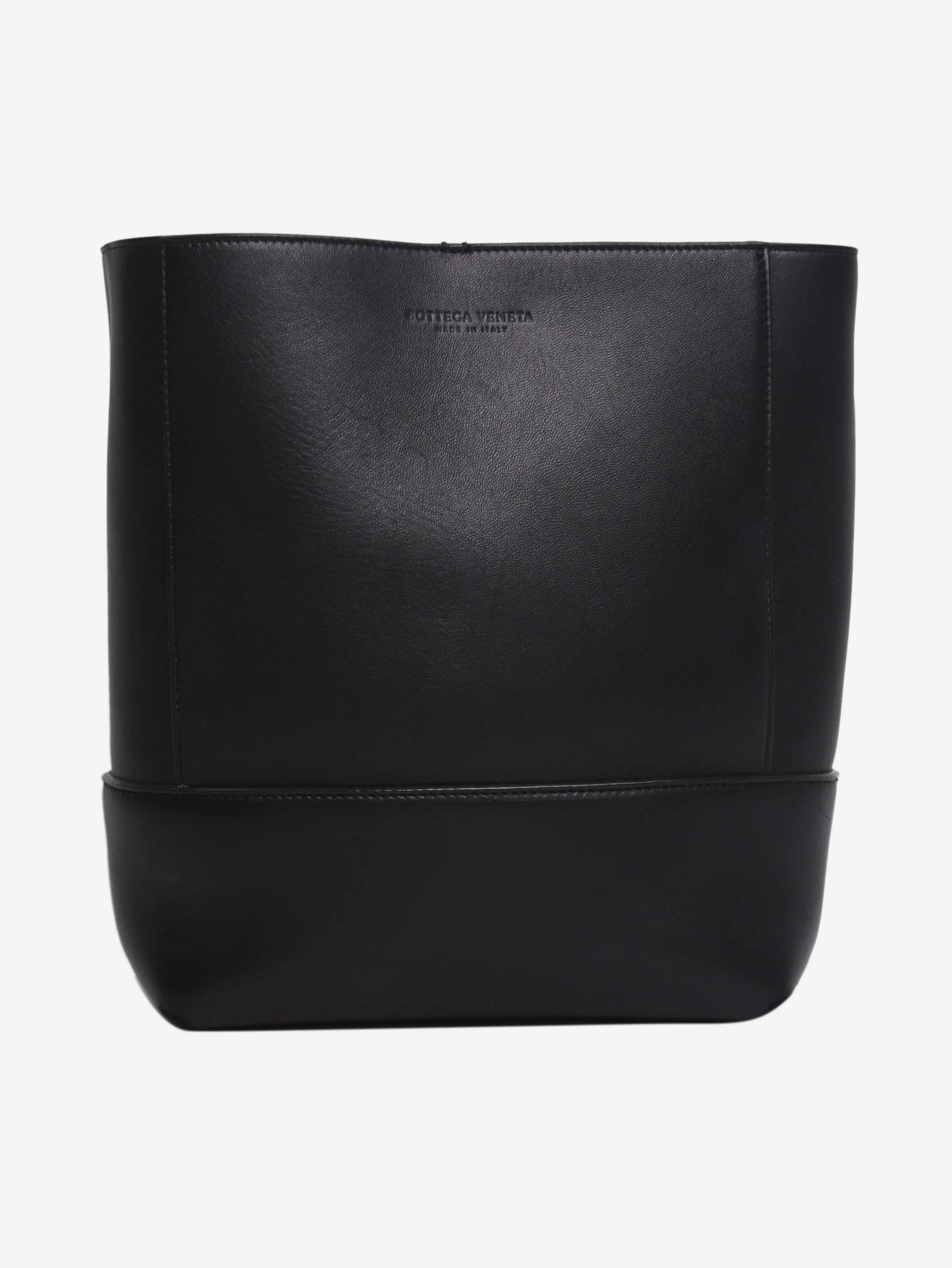 Black leather cross-body bucket bag