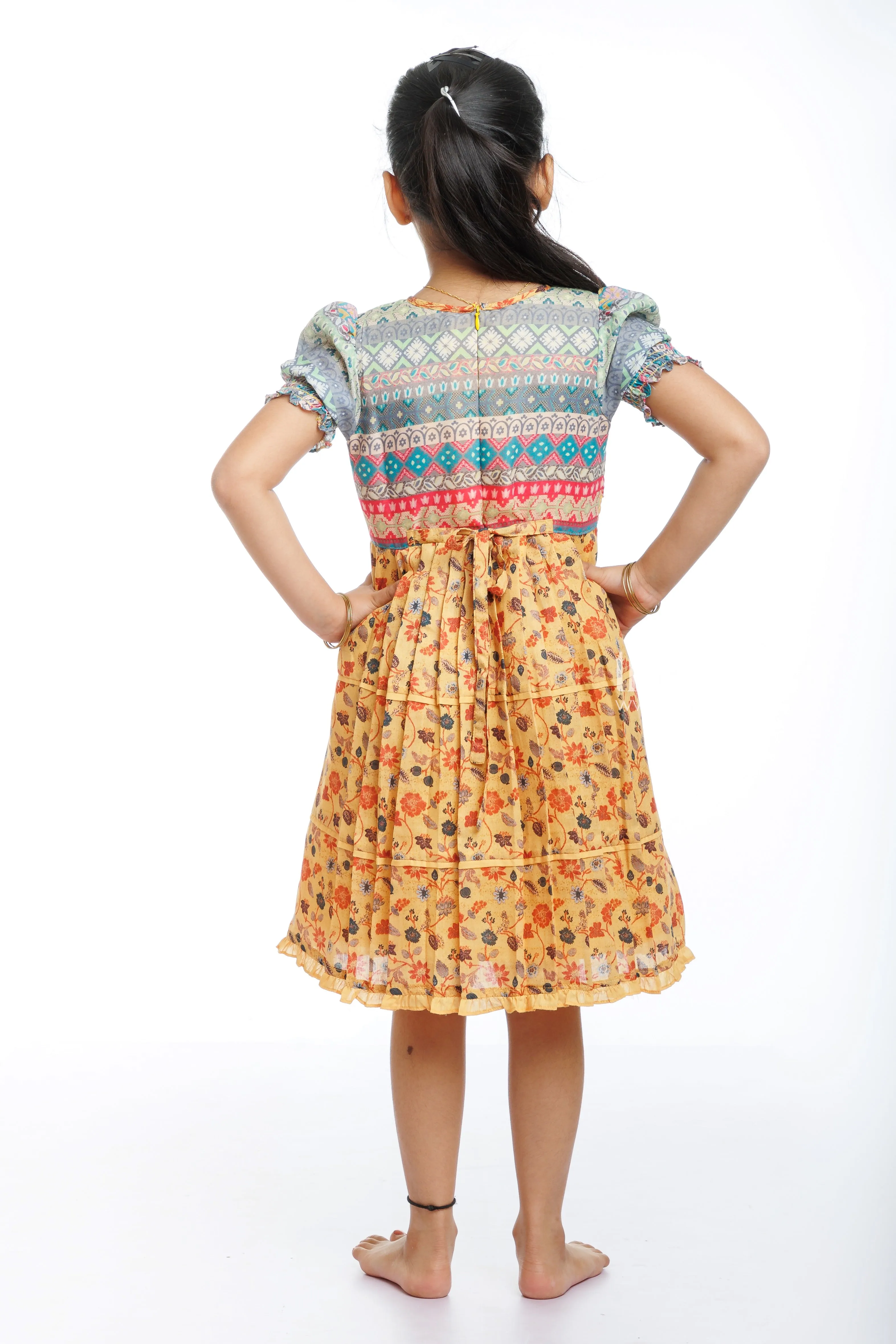 Bohemian Blossom: Girls Cotton Frock with Cozy Chic Jacket