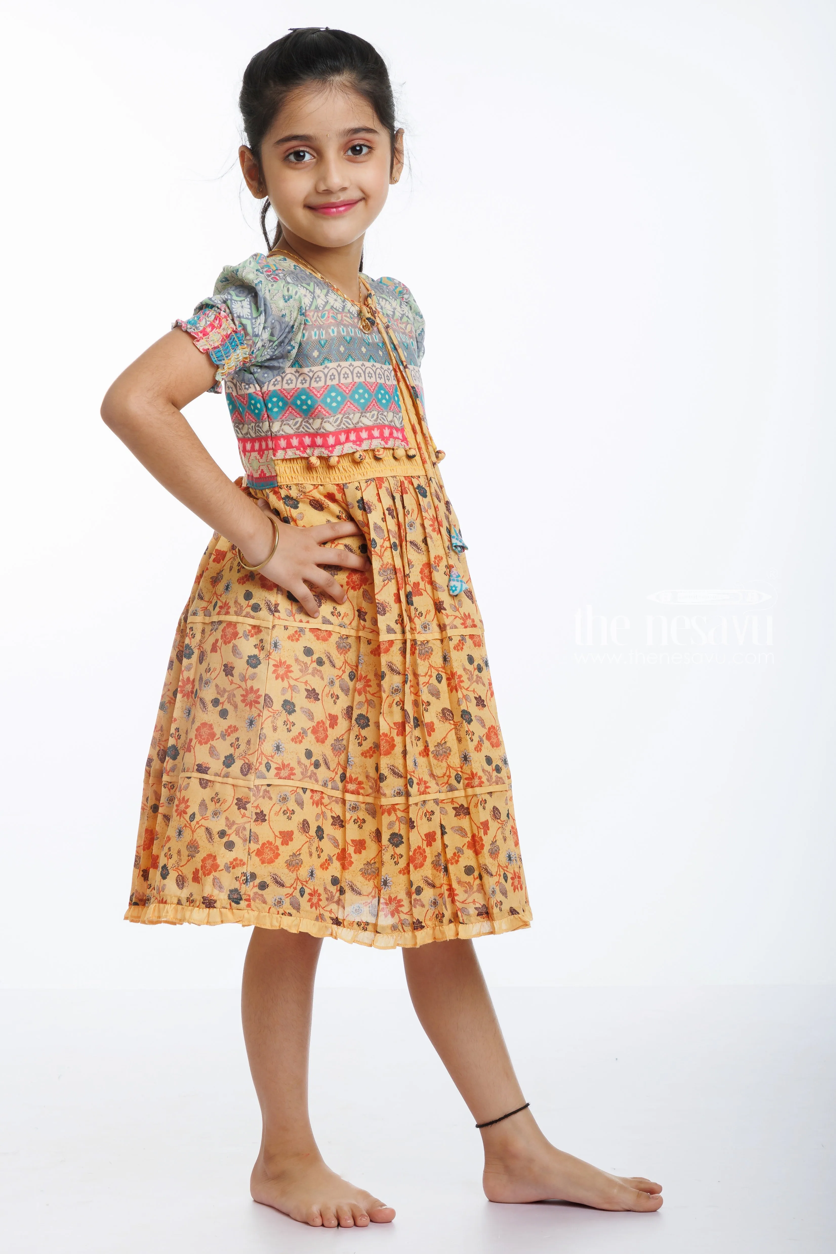 Bohemian Blossom: Girls Cotton Frock with Cozy Chic Jacket