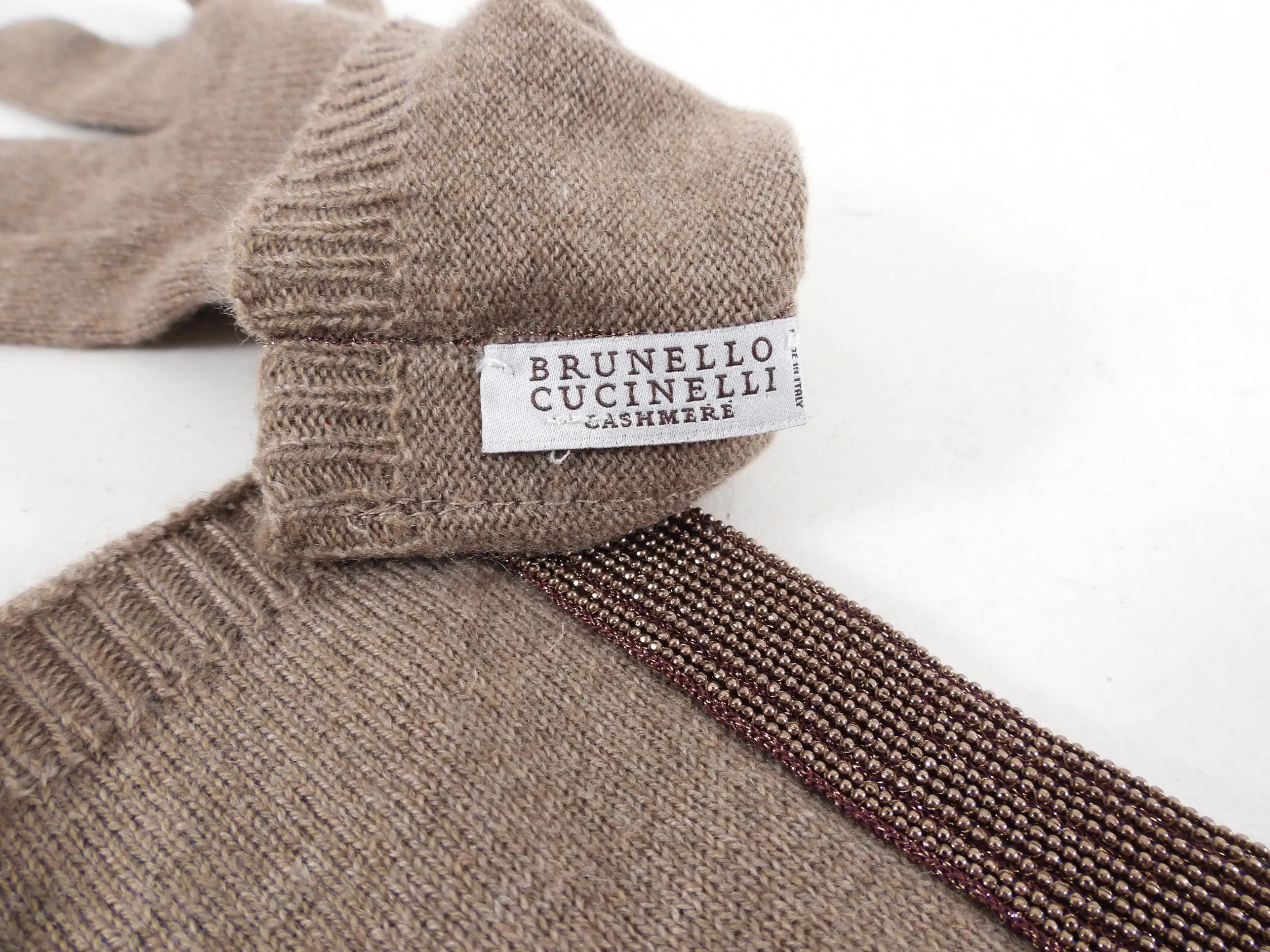 Brunello Cucinelli Taupe Cashmere Knit Monili Gloves