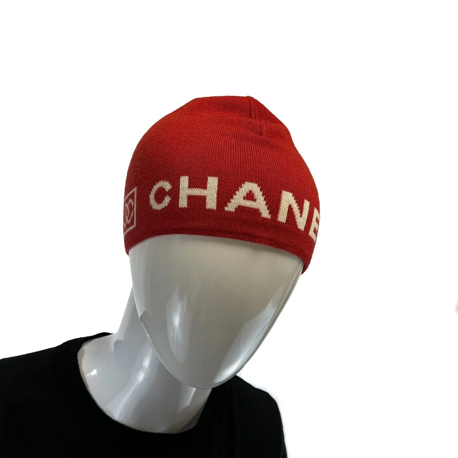 CHANEL - 2000s CC Sports Knitted Beanie - Red - One Size - Hat