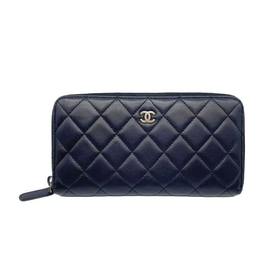 Chanel Black Lambskin Quilted Large Gusset Zip Around Wallet