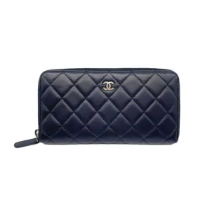 Chanel Black Lambskin Quilted Large Gusset Zip Around Wallet