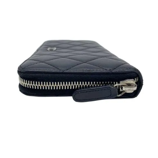 Chanel Black Lambskin Quilted Large Gusset Zip Around Wallet