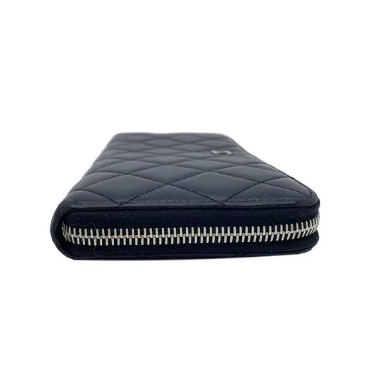 Chanel Black Lambskin Quilted Large Gusset Zip Around Wallet