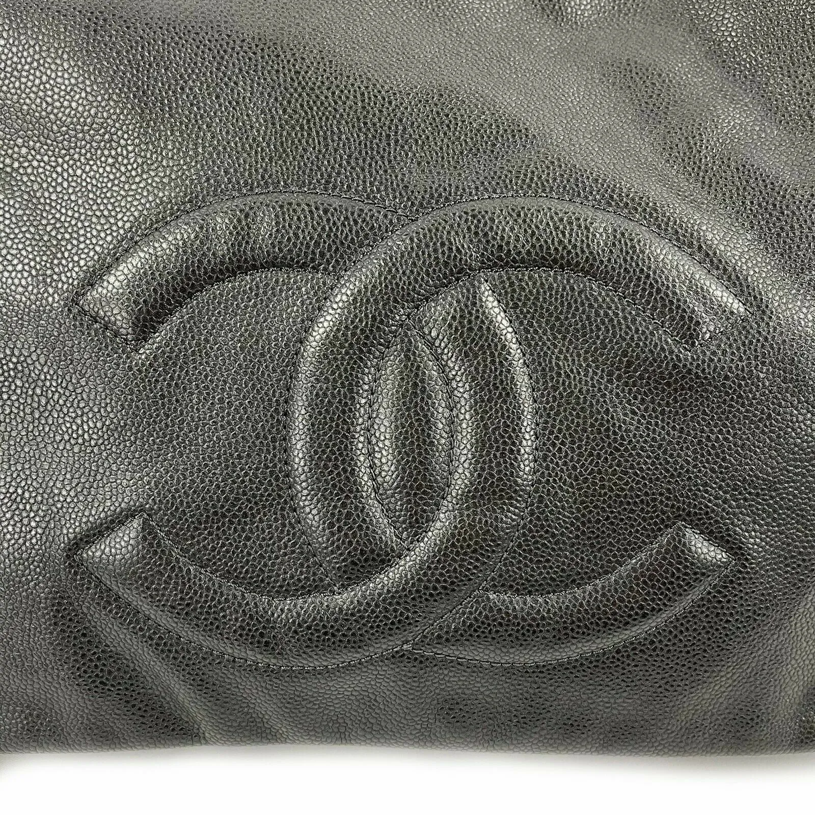 CHANEL - Large Black CC Caviar Flap 31 - Matte Silver Chain Strap Shoulder Bag