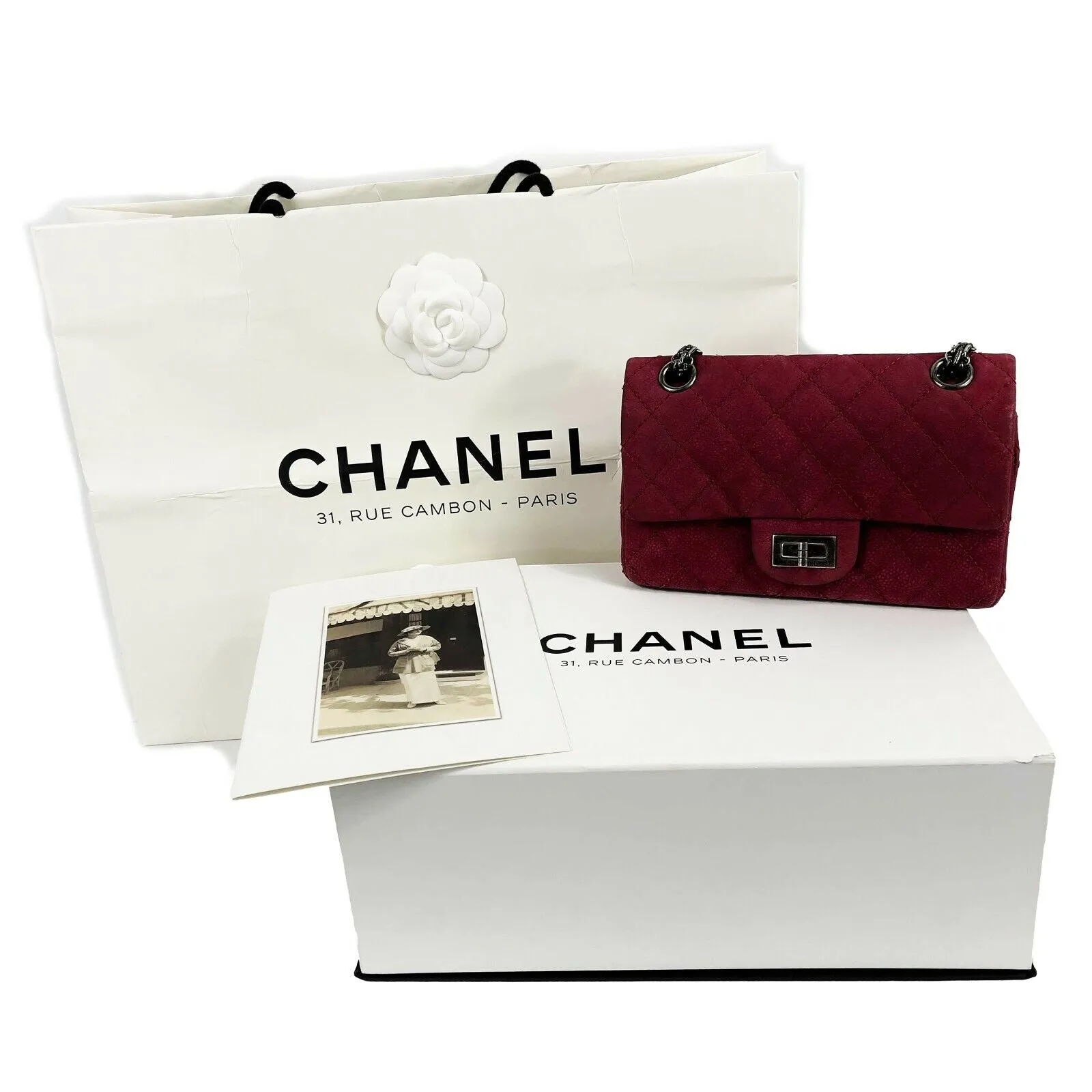 CHANEL- Matte Caviar 2.55 Reissue - Diamond Quilted Mini Raspberry Crossbody