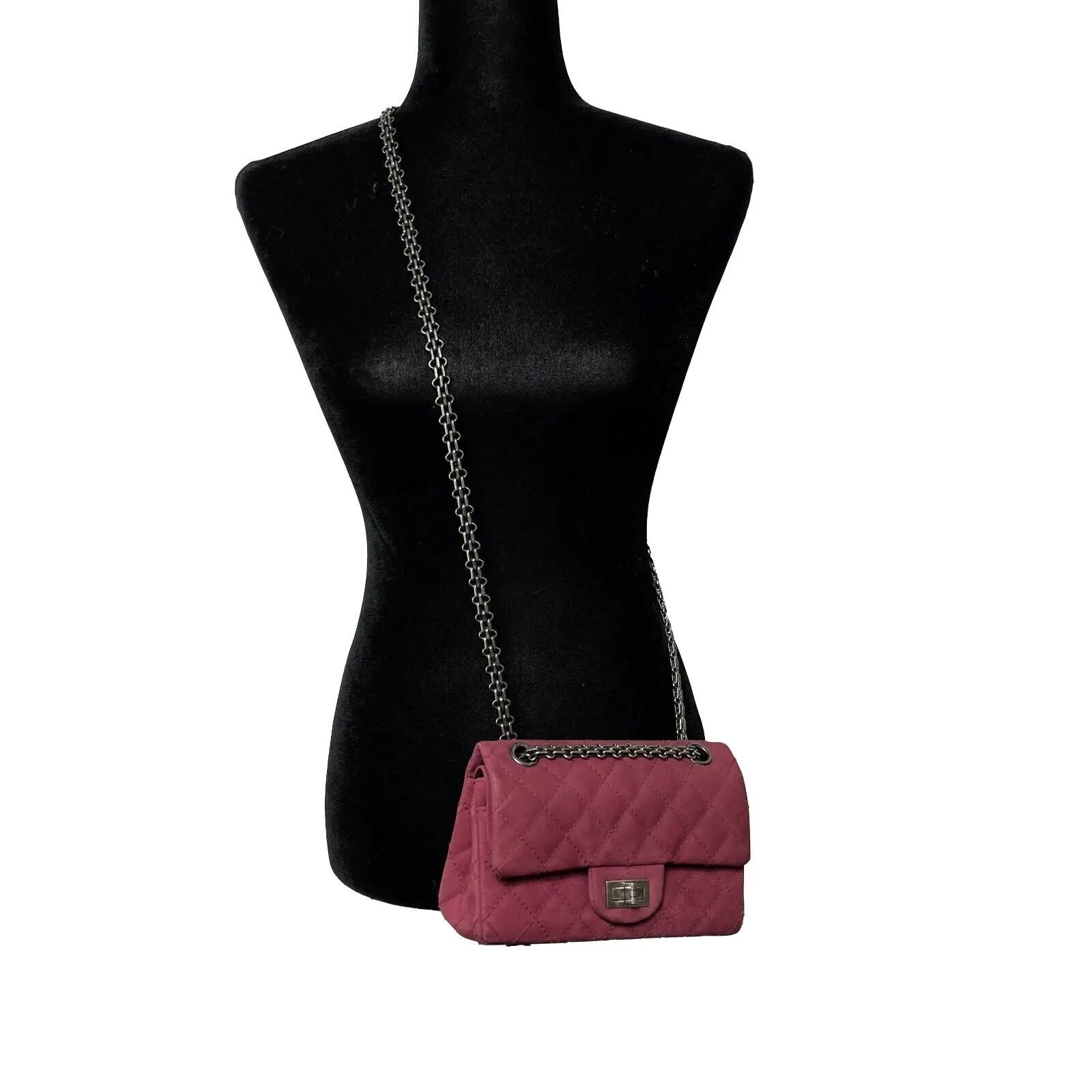 CHANEL- Matte Caviar 2.55 Reissue - Diamond Quilted Mini Raspberry Crossbody