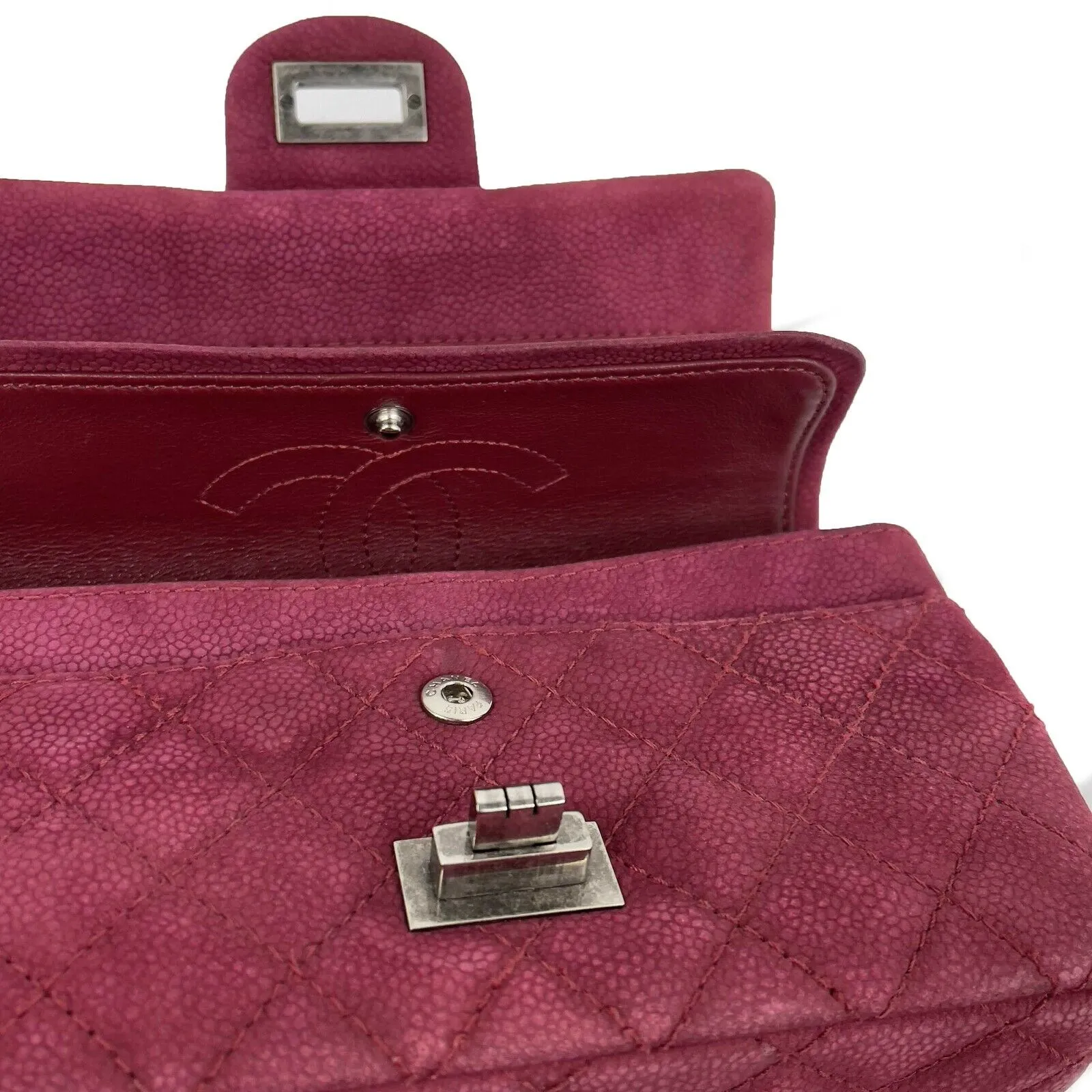 CHANEL- Matte Caviar 2.55 Reissue - Diamond Quilted Mini Raspberry Crossbody